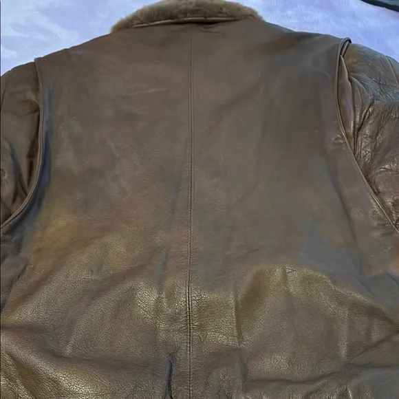 Brown Leather Bomber Jacket with Fleece Collar - Picture 7 of 16